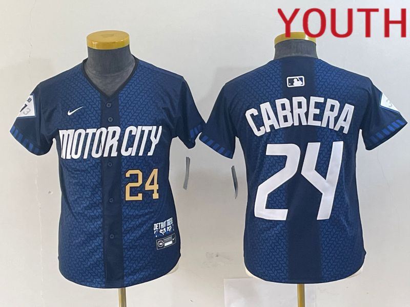 Youth Detroit Tigers #24 Cabrera Blue City Edition Nike 2024 MLB Jersey style 3